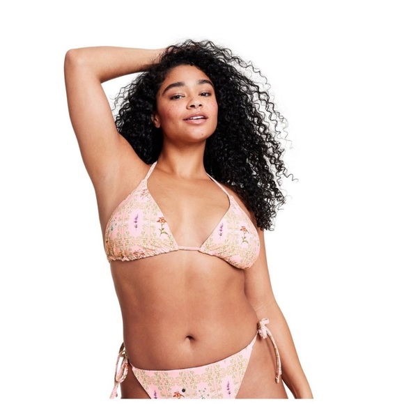 NWT Agua Bendita x Target Dainty Floral/Stripe Reversible Triangle Bikini Sz L - Picture 3 of 16